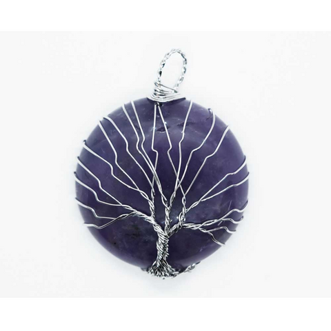Amethyst Round Tree of Life Pendant Necklace