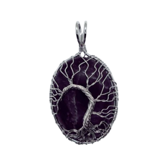 Amethyst Oval Tree of Life Pendant Necklace
