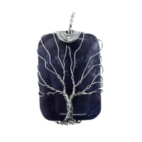 Amethyst Rectangular Tree of Life Pendant Necklace