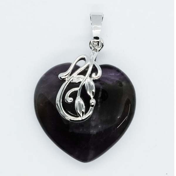 Amethyst Heart Flower Pendant Necklace