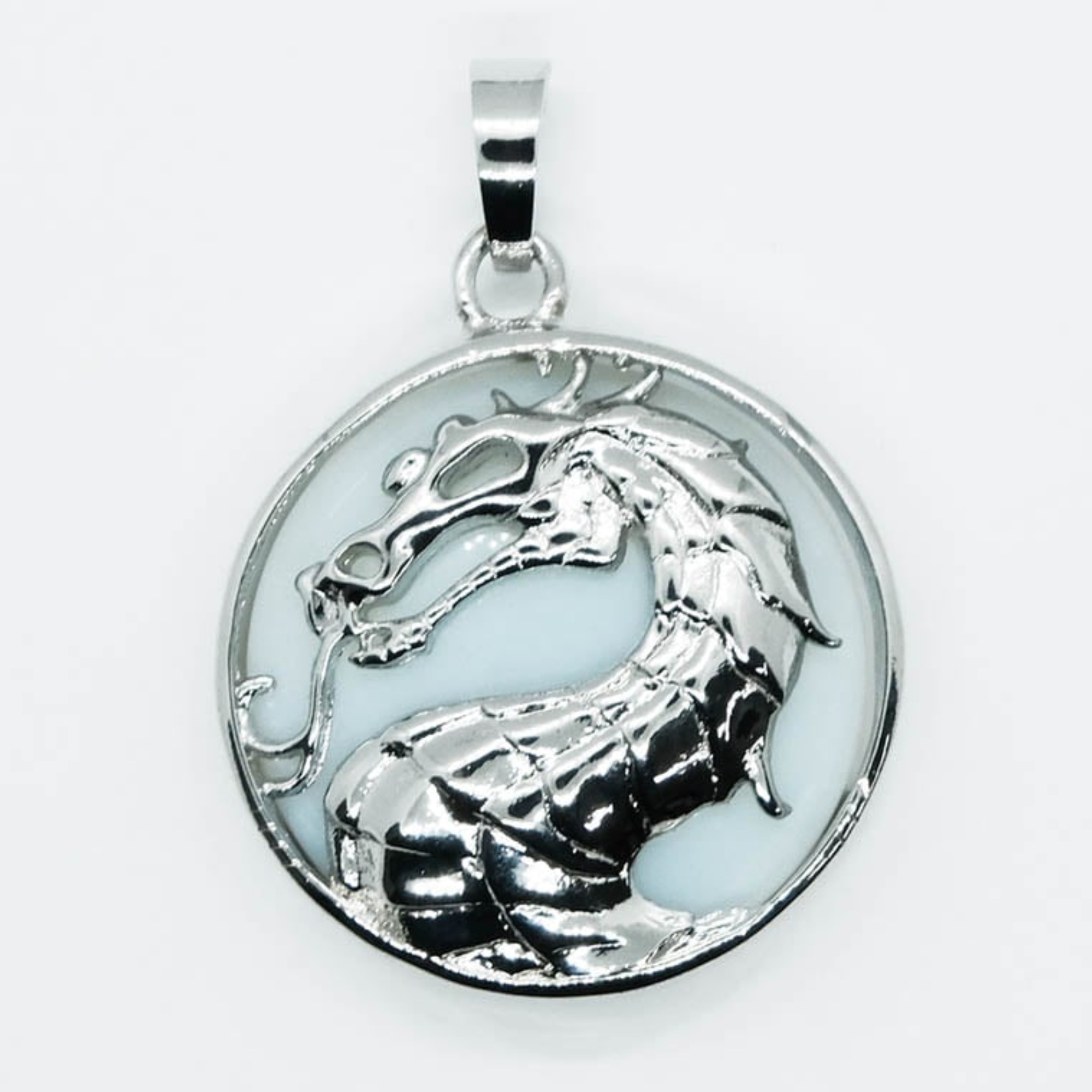 Opalite Round Dragon Pendant Necklace