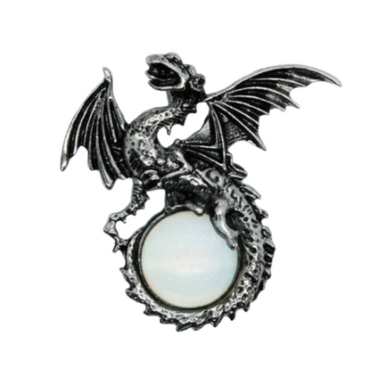 Opalite Dragon on Ball Pendant Necklace