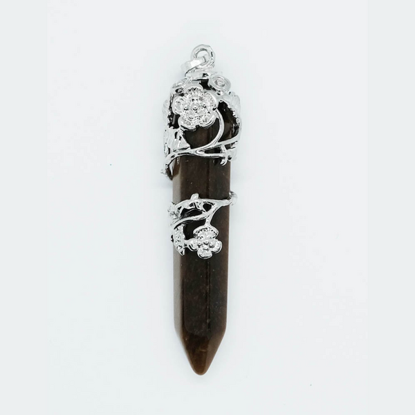 Tiger's Eye Flower Wand Pendant Necklace