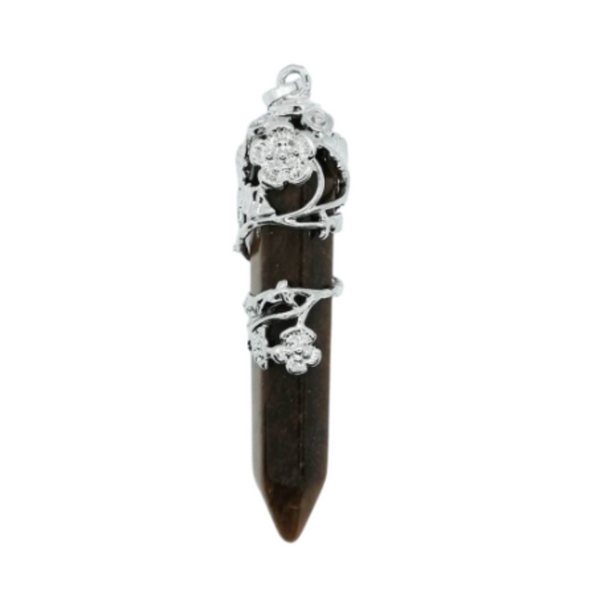 Tiger's Eye Flower Wand Pendant Necklace