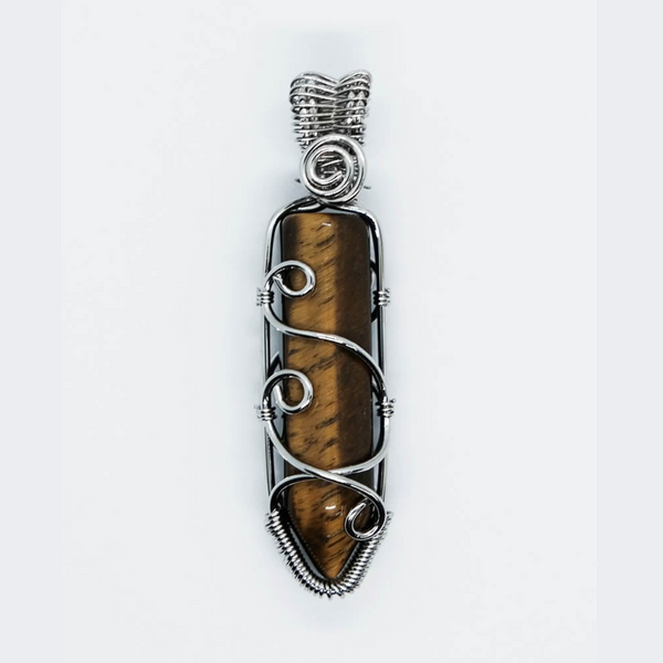 Tiger's Eye Wired Point Pendant Necklace
