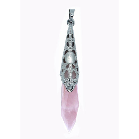 Rose Quartz Faceted Lace Pendant Necklace
