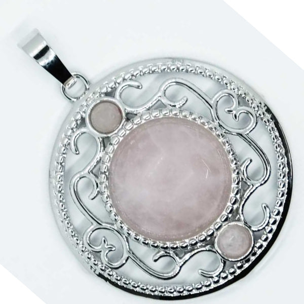Rose Quartz Triple Moon Pendant Necklace