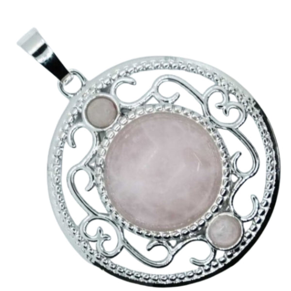 Rose Quartz Triple Moon Pendant Necklace