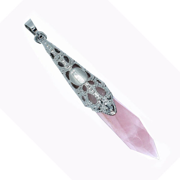 Rose Quartz Faceted Lace Pendant Necklace
