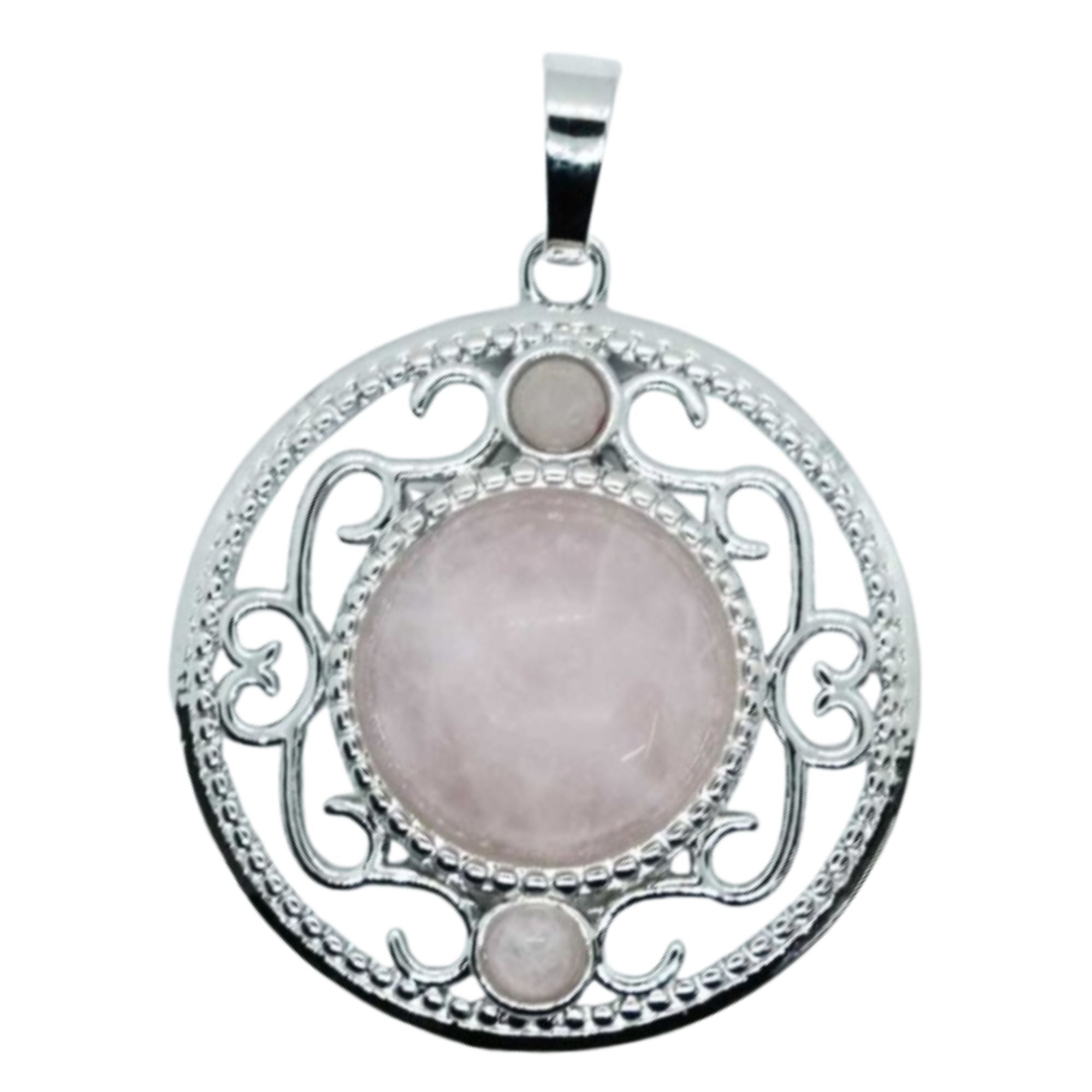 Rose Quartz Triple Moon Pendant Necklace