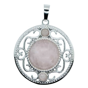Rose Quartz Triple Moon Pendant Necklace