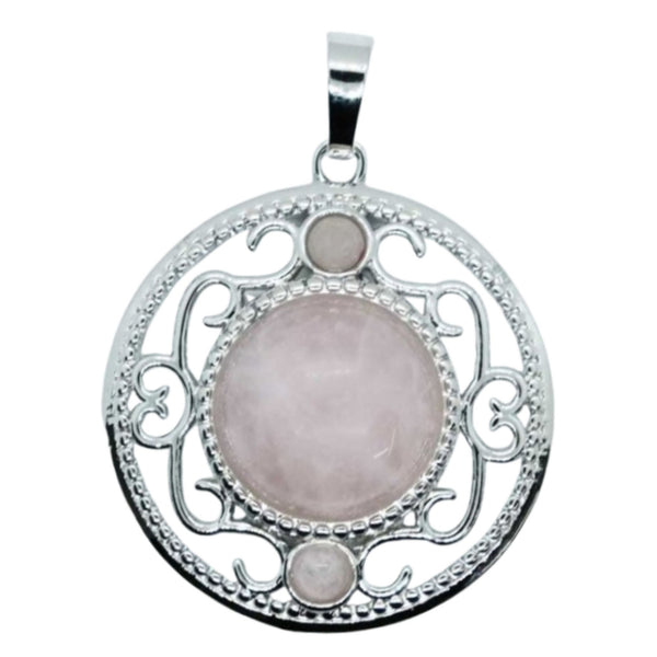 Rose Quartz Triple Moon Pendant Necklace
