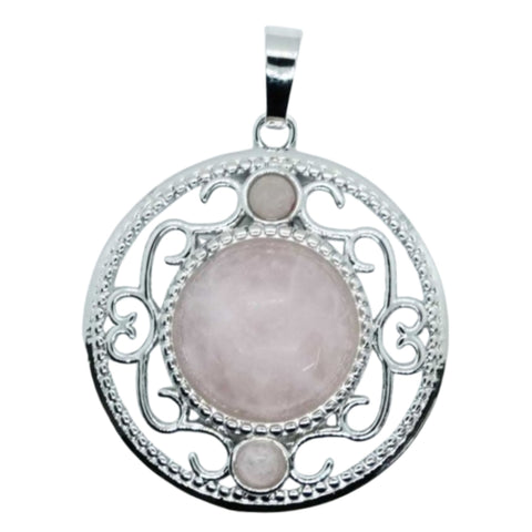 Rose Quartz Triple Moon Pendant Necklace