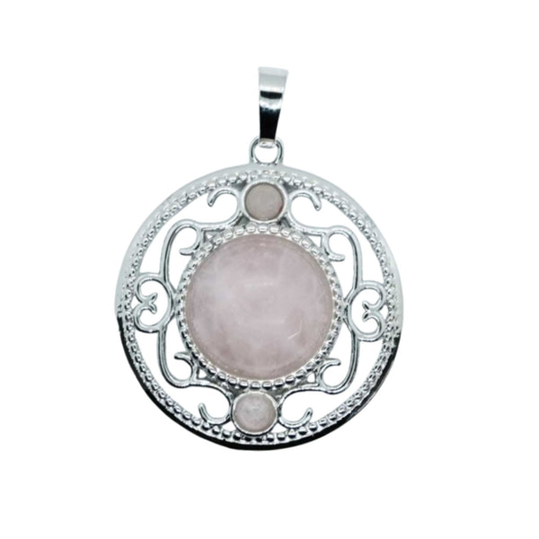 Rose Quartz Triple Moon Pendant Necklace