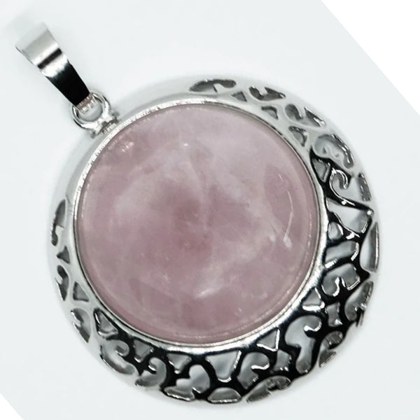 Rose Quartz Round Pendant Necklace