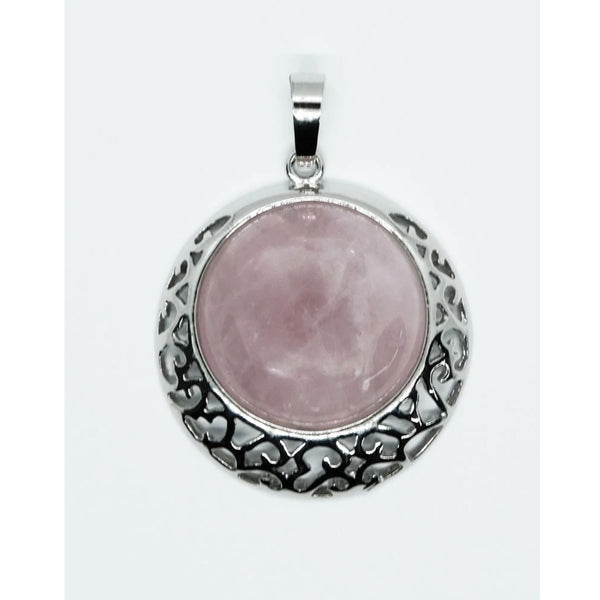 Rose Quartz Round Pendant Necklace