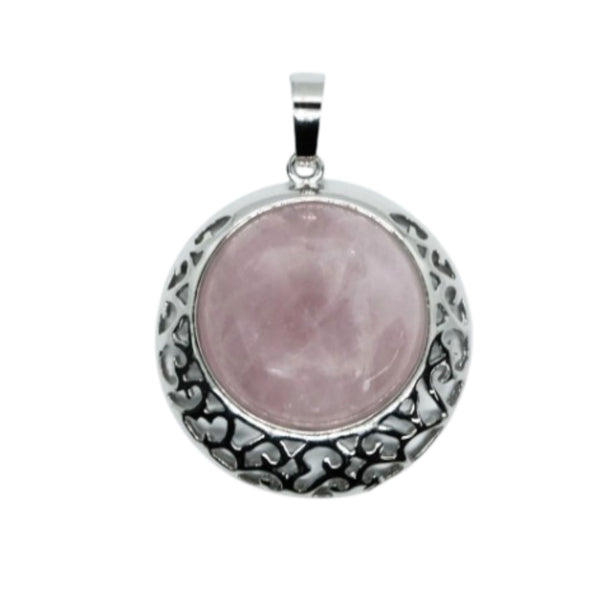 Rose Quartz Round Pendant Necklace