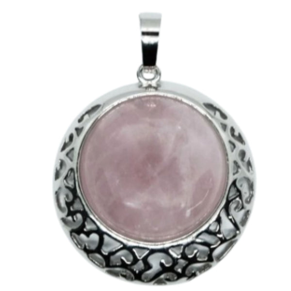 Rose Quartz Round Pendant Necklace