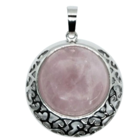 Rose Quartz Round Pendant Necklace