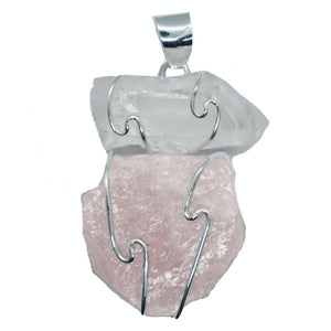 Rose Quartz and Clear Quartz Raw Pendant Necklace