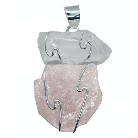 Rose Quartz and Clear Quartz Raw Pendant Necklace
