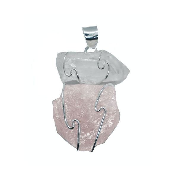 Rose Quartz and Clear Quartz Raw Pendant Necklace