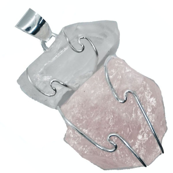 Rose Quartz and Clear Quartz Raw Pendant Necklace