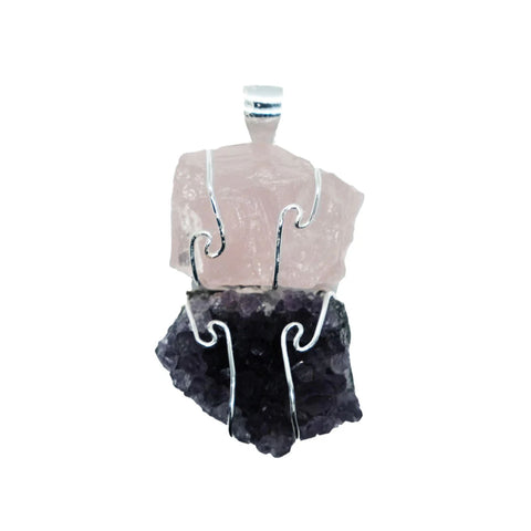 Amethyst Rose Quartz Raw Pendant Necklace