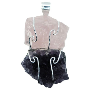 Rose Quartz and Amethyst Raw Pendant Necklace