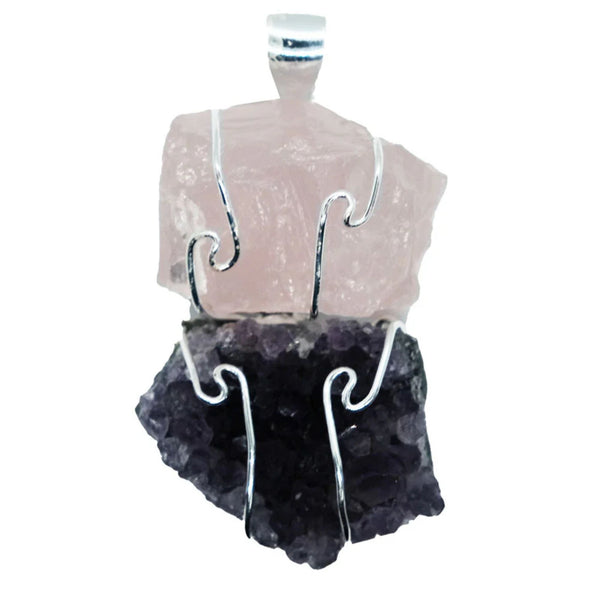 Amethyst Rose Quartz Raw Pendant Necklace