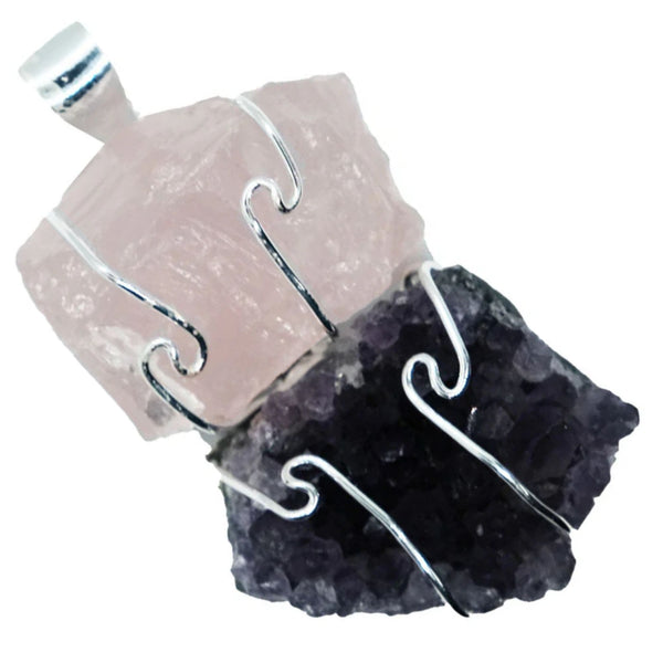 Amethyst Rose Quartz Raw Pendant Necklace