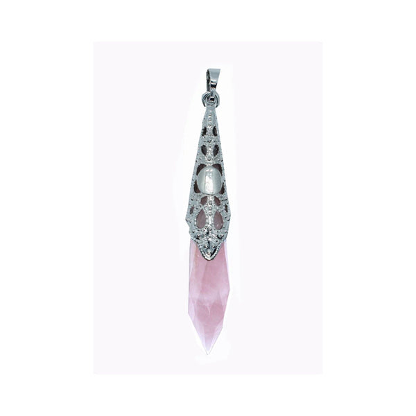 Rose Quartz Faceted Lace Pendant Necklace