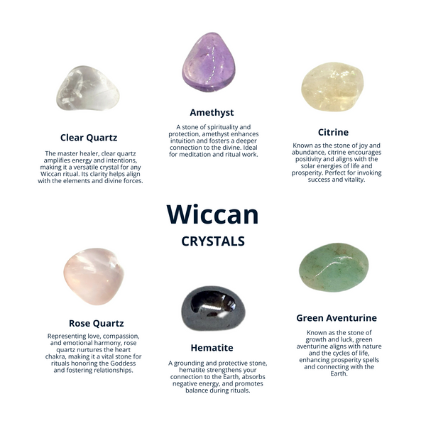 CRYSTALS for Wiccan. Crystals Gift, Gemstones, Healing Stones, Clear Quartz, Amethyst, Citrine, Rose Quartz, Hematite, Green Aventurine,