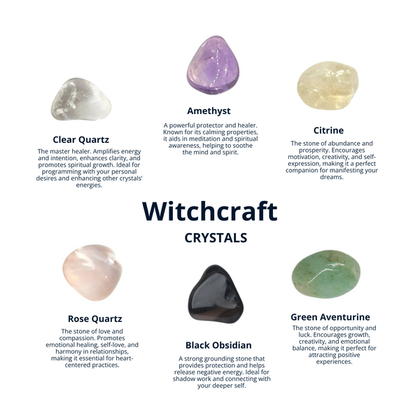 CRYSTALS for Witchcraft. Crystals Gift, Gemstones, Healing Stones, Clear Quartz, Amethyst, Citrine, Rose Quartz, Obsidian, Green Aventurine