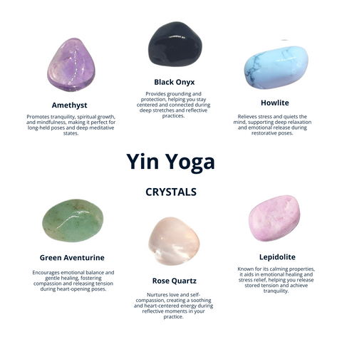 Yin Yoga Crystal Set: Amethyst, Black Onyx, Howlite, Green Aventurine, Rose Quartz, Lepidolite