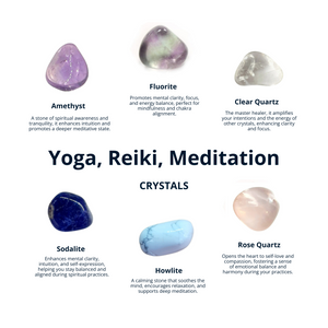 Yoga, Reiki, and Meditation Crystal Set: Amethyst, Clear Quartz, Fluorite, Sodalite, Howlite, Rose Quartz