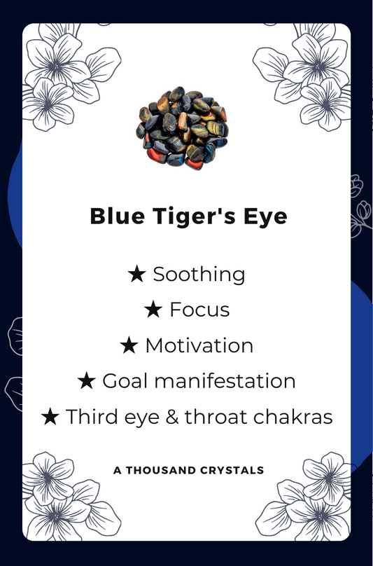Tigers Eye Blue for Soothing, Focus, Motivation, Goal Manifestation, Third Eye and Throat Chakra Healing